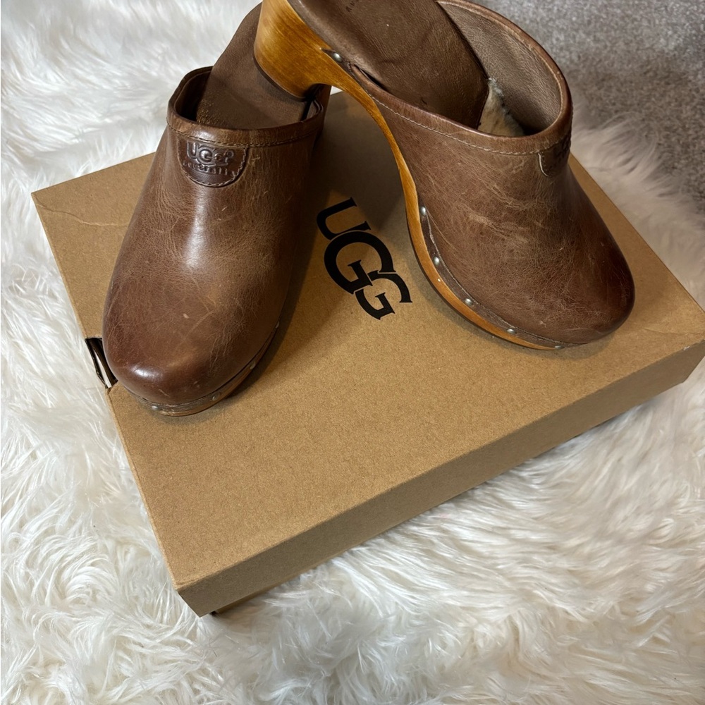 UGG Chestnut Leather Mules